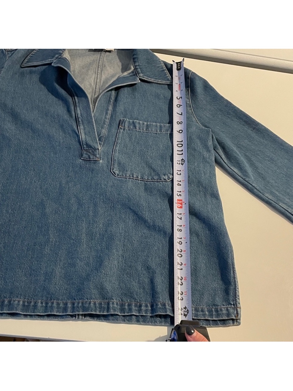 COS Collared V-Neck Denim Top Oversized Boxy long sleeve Shirt - Picture 3 of 8